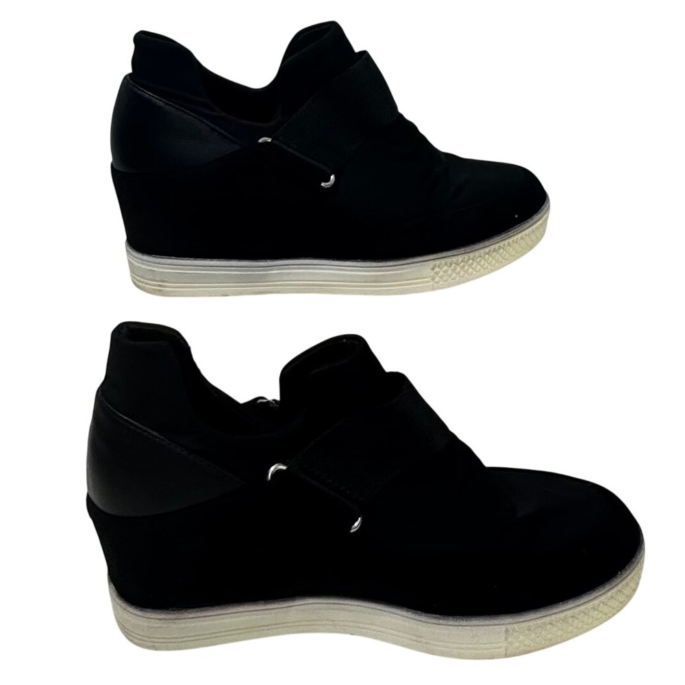 Nicole Miller Wedge Sneaker Womens 8 Black Centrie-NM Slip On Hidden Heel Sporty